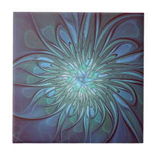 Carreau Moderne Abstrait tendance Fleur bleue Fractal Art