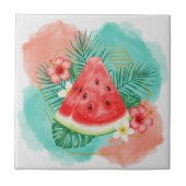 Carreau Moderne aquarelle pastèque tropicale et hibiscus  (Devant)
