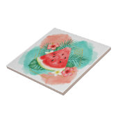 Carreau Moderne aquarelle pastèque tropicale et hibiscus  (Côté)