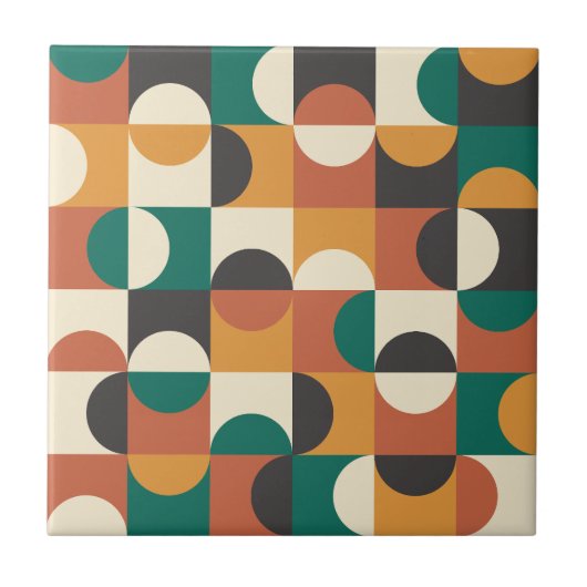 Carreau Moderne du milieu du siècle Demi-cercles vert et o (Devant)