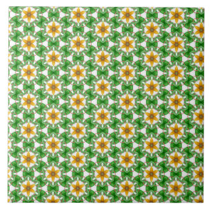 Carreau Moderne Floral Géométrique Abstrait Jaune Vert