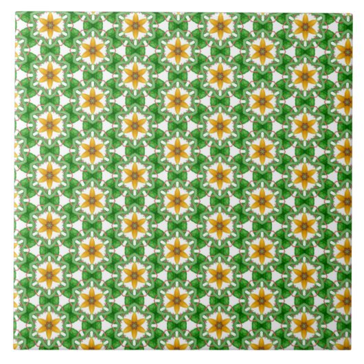 Carreau Moderne Floral Géométrique Abstrait Jaune Vert (Devant)