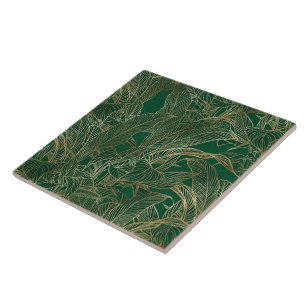 Carreau Moderne Green Gold Foliage Plante Design botanique