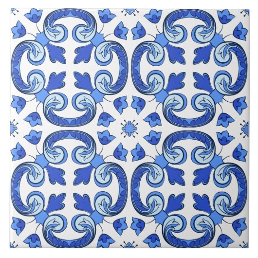 Carreau Moderne Lisbonne Bleu Indigo Mosaic Azulejos (Devant)