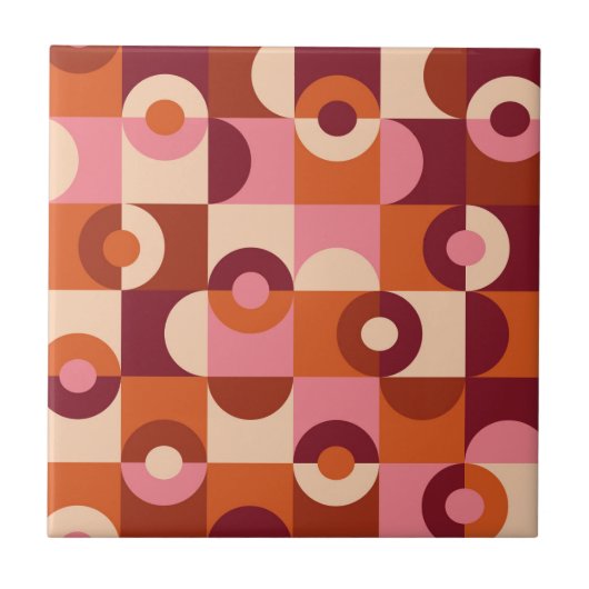Carreau Moderne milieu de siècle Demi cercles Rose orange (Devant)