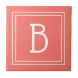 Carreau Moderne Mise À Jour Monogramme Corail & Blanc Init<br><div class="desc">Monogramme personnalisé moderne & élégant ajouté à la mosaïque décorative chic simple mise à jour de tuiles décoratives en corail et blanc populaire. Super idée cadeau ! Customisez facilement avec l'outil de design pour en faire votre propre ! Contactez-moi à l'adresse beachpausedesigns@gmail.com si vous avez besoin d'aide ou si vous...</div>