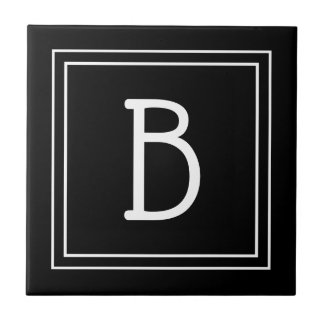 Carreau Moderne Monogramme Noir & Blanc Initial Simple