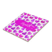 Carreau Moderne Purple Rose Doodled Hearts Valentine Nom (Côté)
