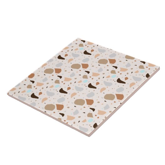Carreau Moderne Retro Terrazzo Pierre Bleu Brown Mix Motif (Côté)
