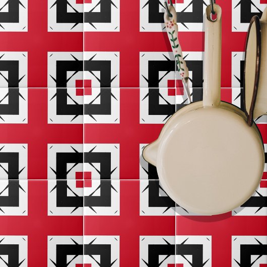 Carreau Moderne tendance Abstrait rouge noir & blanc géomé