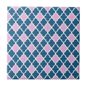 Carreau moderne, tendance rose et bleu marine quatrefeuill