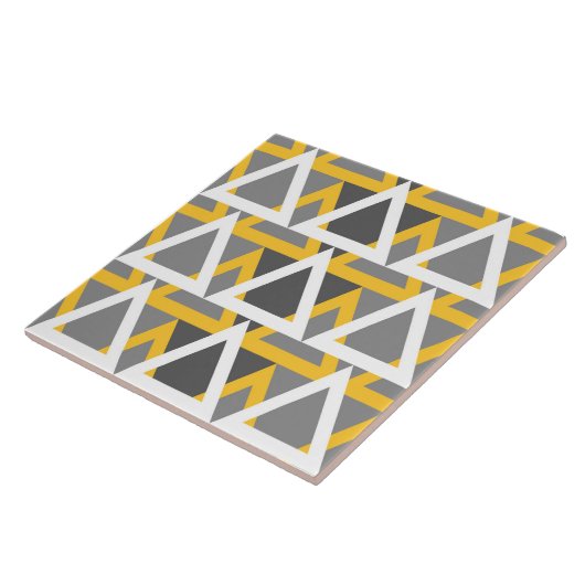 Carreau Moderne, triangles, moutarde jaune, blanc, gris (Côté)
