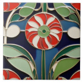 Carreau Moderniste Art Nouveau Round Fleur Rouge Florale (Devant)