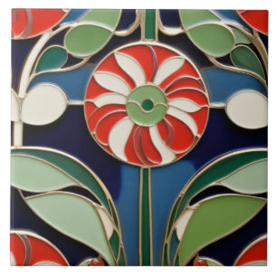 Carreau Moderniste Art Nouveau Round Fleur Rouge Florale