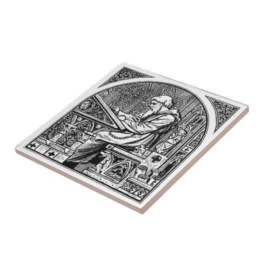 Carreau Moine Au Bureau D'Écriture Médiéval (Côté)