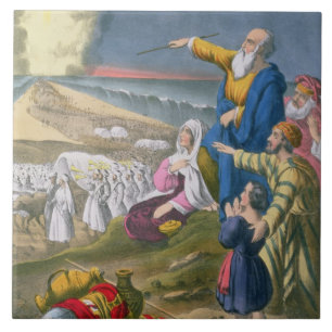 Carreau Moïse séparant la Mer Rouge, d'une bible imprim