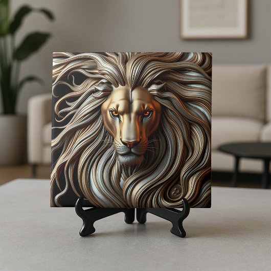 Carreau Molten Gold and Silver Metallic Majestic Lion Head