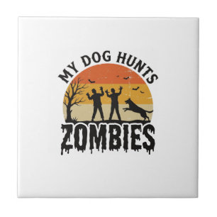 Carreau Mon chien chasse les zombies Vintage Halloween Art
