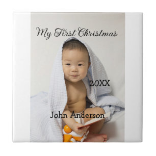 Carreau Mon premier Noël ajoute nom de bébé date année pho