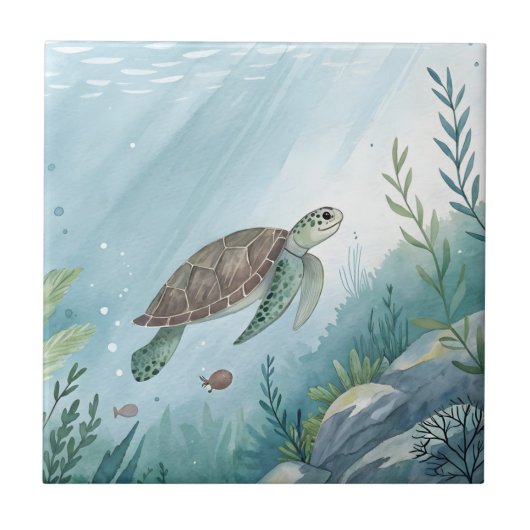 Carreau Monde sous-marin avec tortue (Devant)