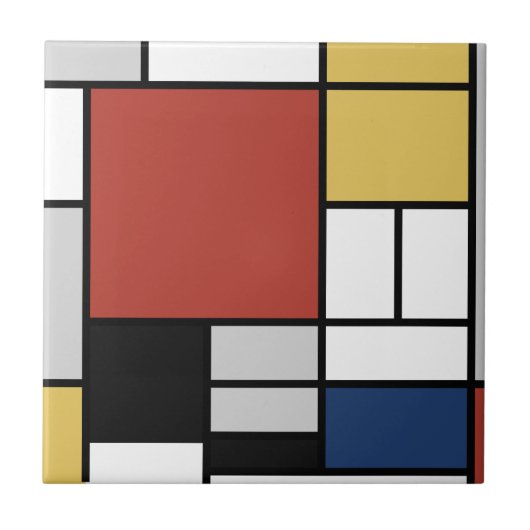 Carreau Mondrian Peinture Rouge Plane Jaune Noir Gris Bleu (Devant)