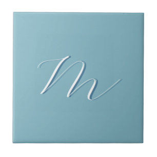 Carreau Monogram Solide Blue Pastel Minimaliste Profession