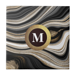 Carreau Monogramme Agate Or noir blanc
