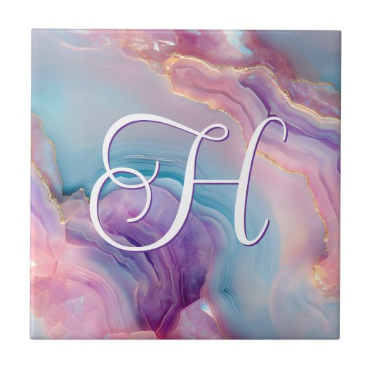 Carreau Monogramme Agate Rose Bleu Violet Pastel (Devant)