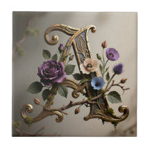 Monogramme Antique Lettre Fleurie A en Or