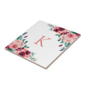 Carreau Monogramme Aquarelle Boho rose Bourgogne Rose Flor (Côté)
