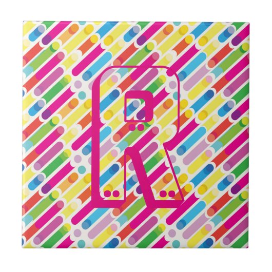 Carreau Monogramme Arc-en-ciel lignes diagonales Motif Pop (Devant)