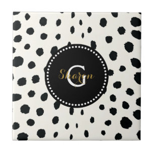Carreau Monogramme blanc noir chic de motif d'impression