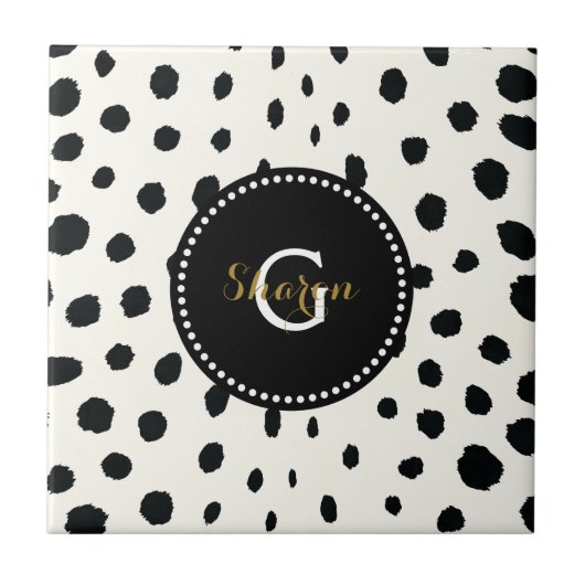 Carreau Monogramme blanc noir chic de motif d'impression (Devant)