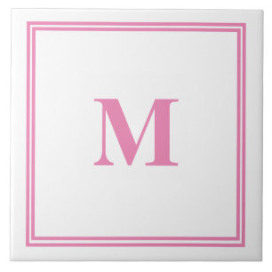 Carreau Monogramme blanc rose Nom personnalisé initial tri