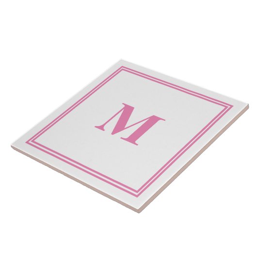 Carreau Monogramme blanc rose Nom personnalisé initial tri (Côté)