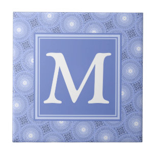 Carreau Monogramme bleu cercles motif