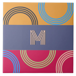 Carreau Monogramme Boho coloré initial milieu du siècle mo