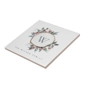 CARREAU MONOGRAMME BOTANIQUE ROSE EN BOIS NOM DE LA FAMILL (Côté)