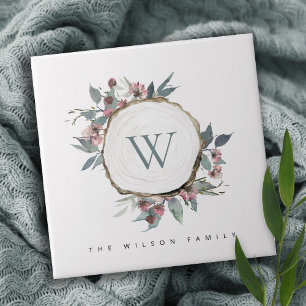 CARREAU MONOGRAMME BOTANIQUE ROSE EN BOIS NOM DE LA FAMILL