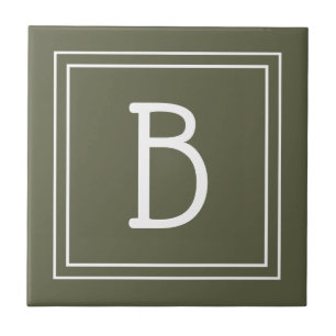 Carreau Monogramme Chic Initiales Rustique Vert & Blanc
