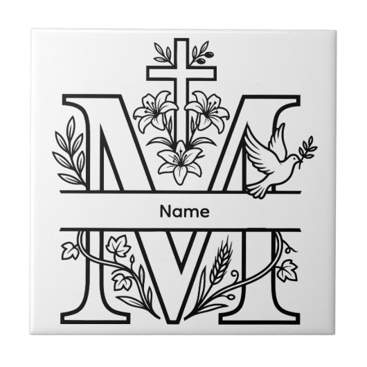 Carreau Monogramme chrétien M personnalisable (Devant)