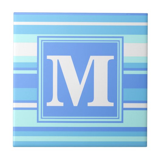 Carreau Monogramme ciel bandes bleues (Devant)