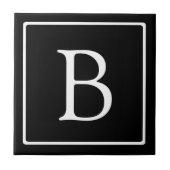 Carreau Monogramme Classique Simple | Noir avec Texte Blan (Devant)