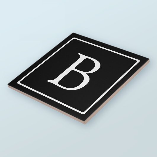 Carreau Monogramme Classique Simple | Noir avec Texte Blan