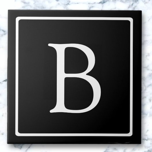 Carreau Monogramme Classique Simple | Noir avec Texte Blan