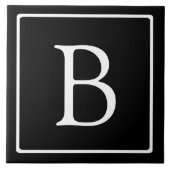 Carreau Monogramme Classique Simple | Noir avec Texte Blan (Devant)