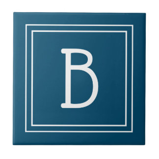 Carreau Monogramme côtier tropical bleu océan et blanc