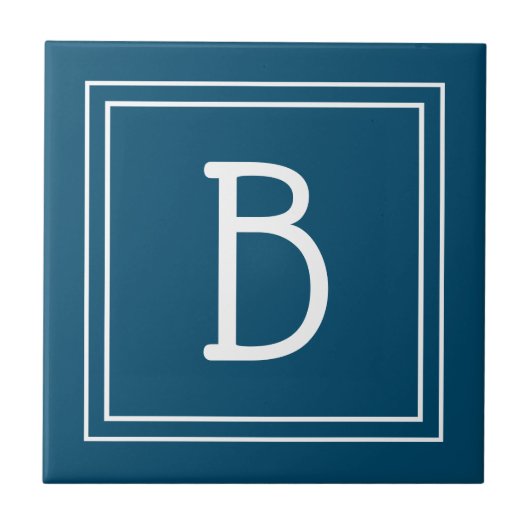 Carreau Monogramme côtier tropical bleu océan et blanc (Devant)