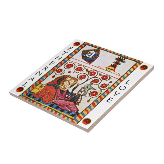 Carreau MONOGRAMME D'AMOUR ÉTERNEL, joyau rouge blanc (Côté)