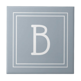 Carreau Monogramme de Ferme Moderne Bleu et Blanc Initiale